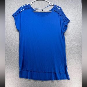 Cable & Gauge Royal Blue Top with Crochet Sleeves